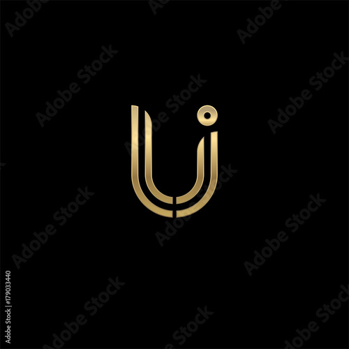 Initial lowercase letter li, linked outline rounded logo, elegant golden color on black background