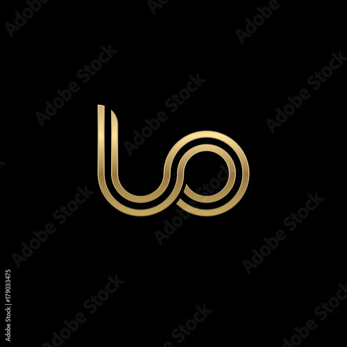 Initial lowercase letter lo, linked outline rounded logo, elegant golden color on black background