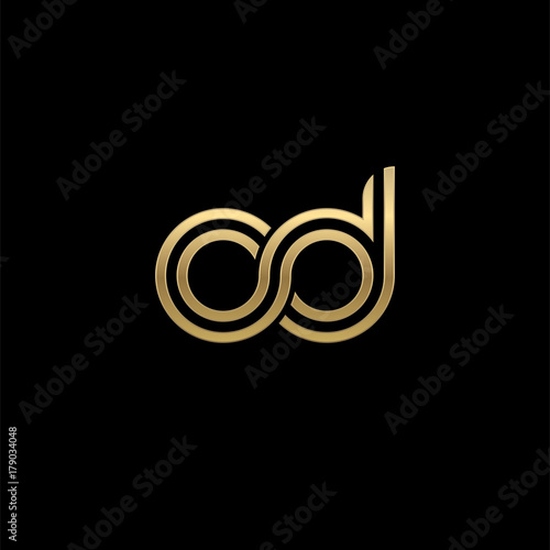 Initial lowercase letter od, linked outline rounded logo, elegant golden color on black background