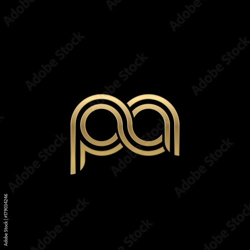 Initial lowercase letter pa, linked outline rounded logo, elegant golden color on black background