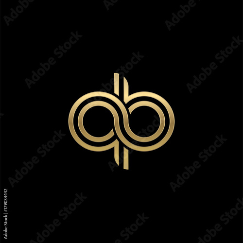 Initial lowercase letter qb, linked outline rounded logo, elegant golden color on black background