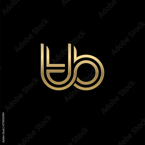 Initial lowercase letter tb, linked outline rounded logo, elegant golden color on black background