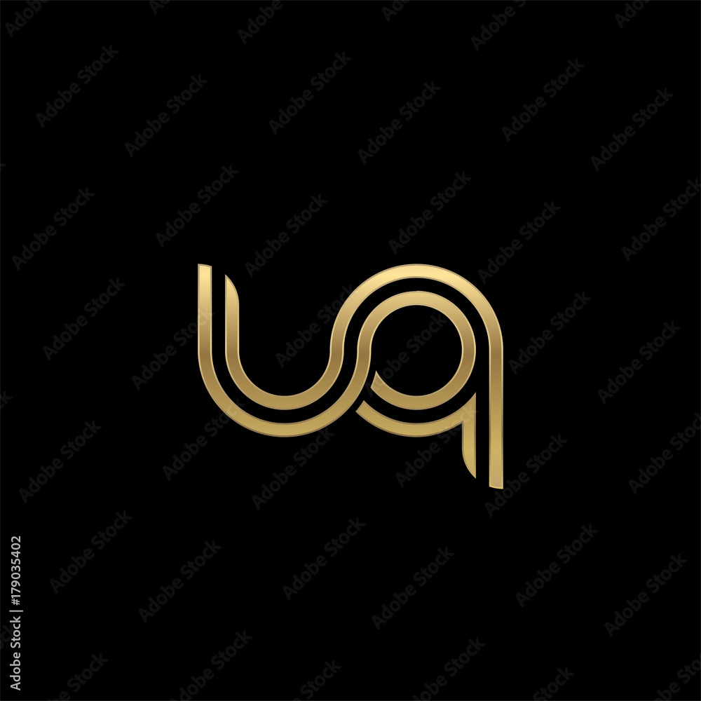 Fototapeta premium Initial lowercase letter uq, linked outline rounded logo, elegant golden color on black background