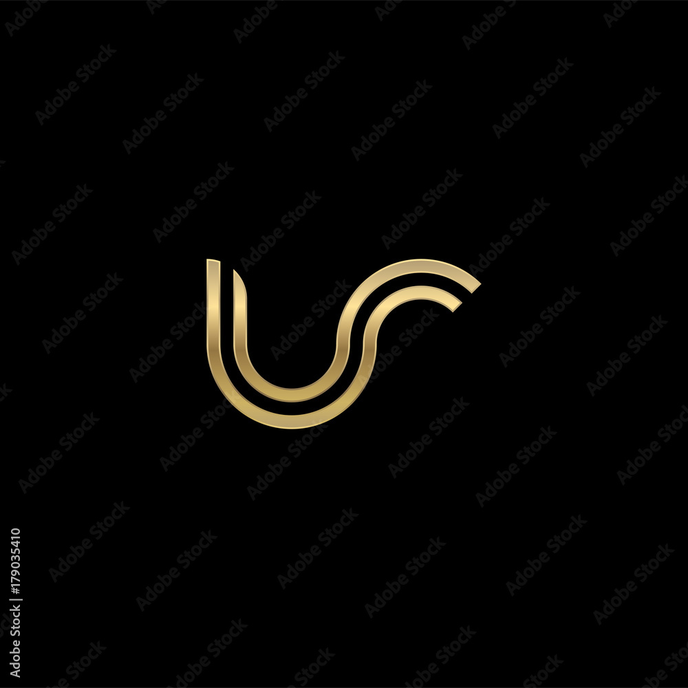 Initial lowercase letter ur, linked outline rounded logo, elegant golden color on black background