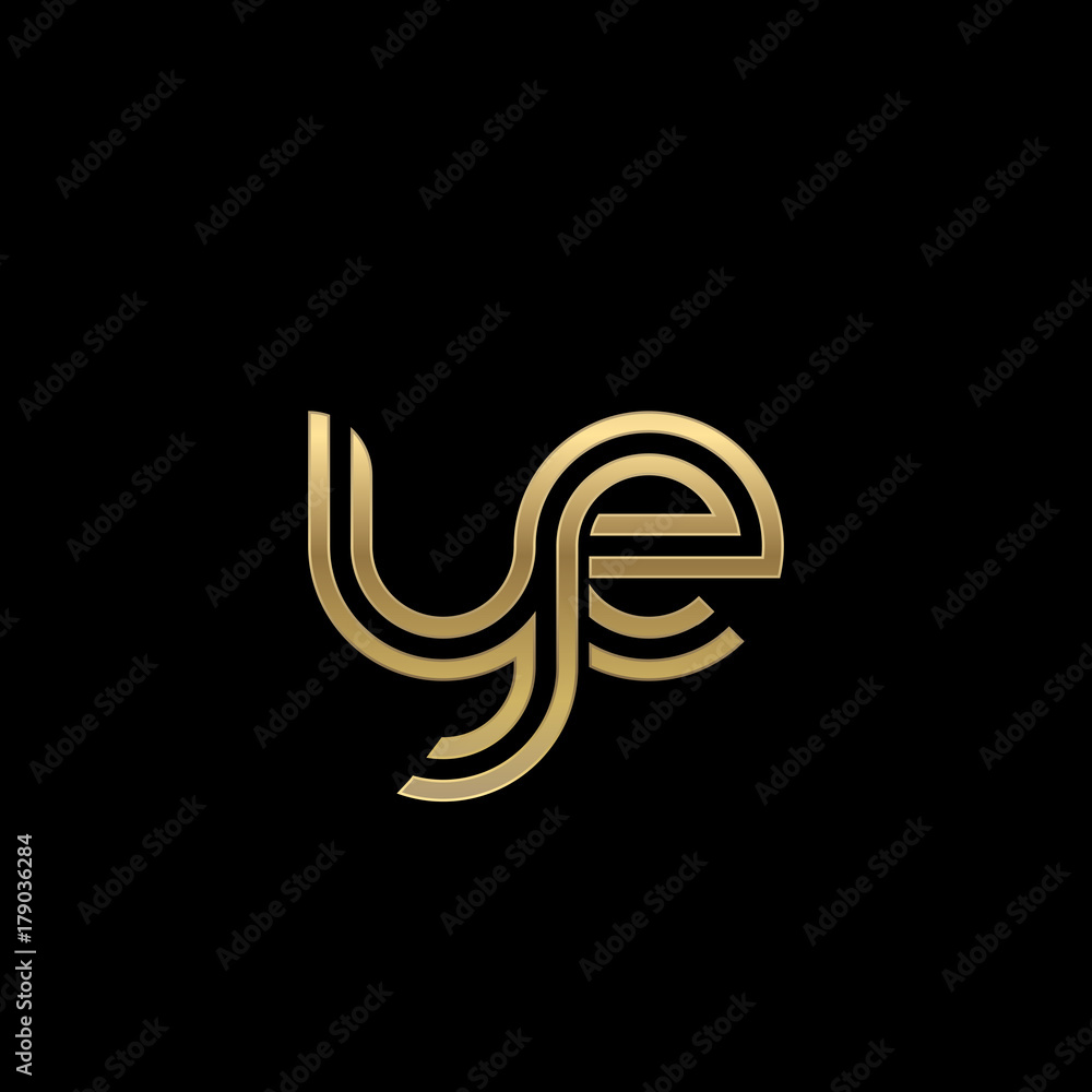 Initial lowercase letter ye, linked outline rounded logo, elegant golden color on black background Initial lowercase letter ye, linked outline rounded logo, elegant golden color on black background