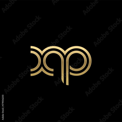 Initial lowercase letter xp, linked outline rounded logo, elegant golden color on black background