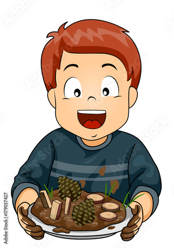 Kid Boy Mud Pie Plate Illus...