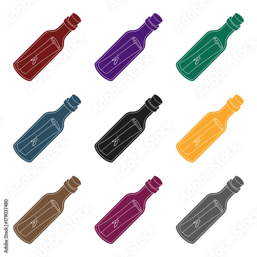 Message in the bottle icon in black style isolated on white background. Pirates symbol stock vector illustration.