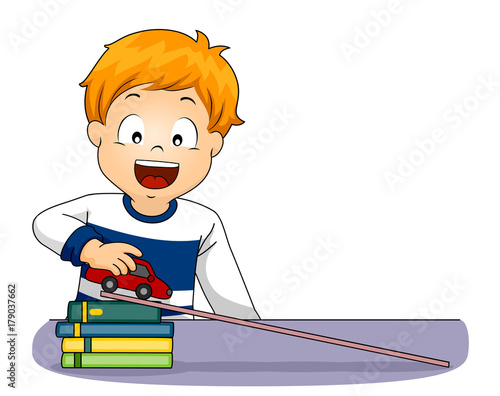 Kid Boy Car Acceleration Motion Illustration