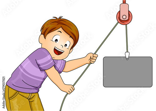 Kid Pulley Simple Machine Illustration