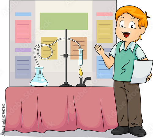 Kid Boy Science Fair Presentation Illustration