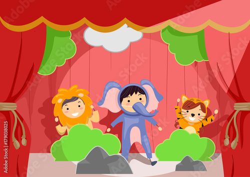 Stickman Kids Stage Animal Role Play Illustration