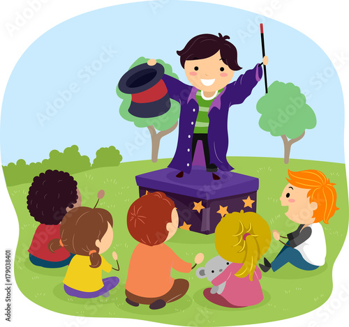 Stickman Kid Magician Outdoors Illustration