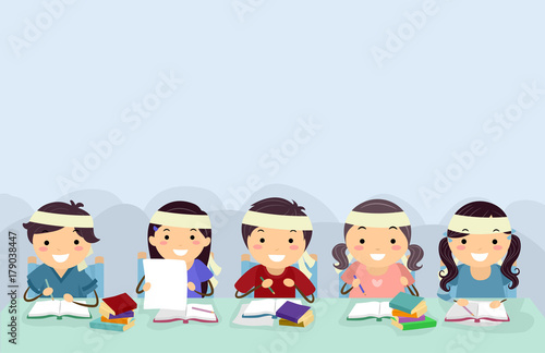 Stickman Kids Cram School Border Illustration