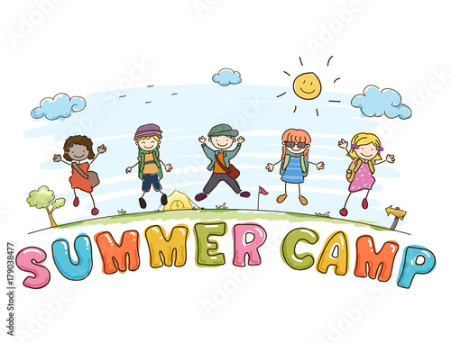 Stickman Kids Summer Camp Lettering Illustration