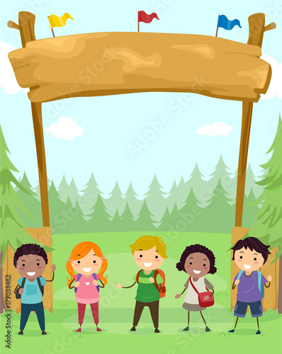 Stickman Kids Camp Site Banner Illustration