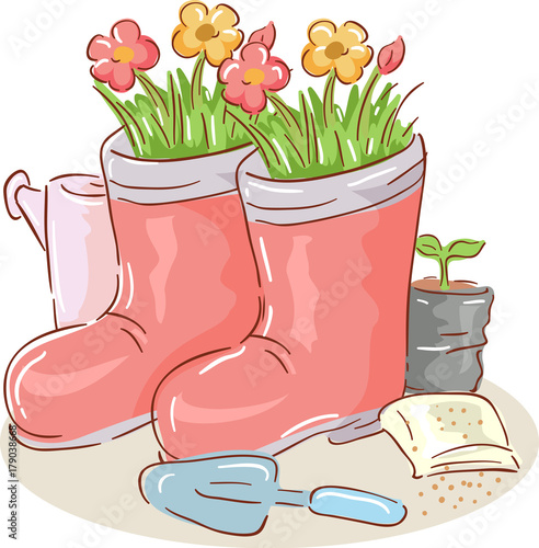 Boots Garden Planter Illustration