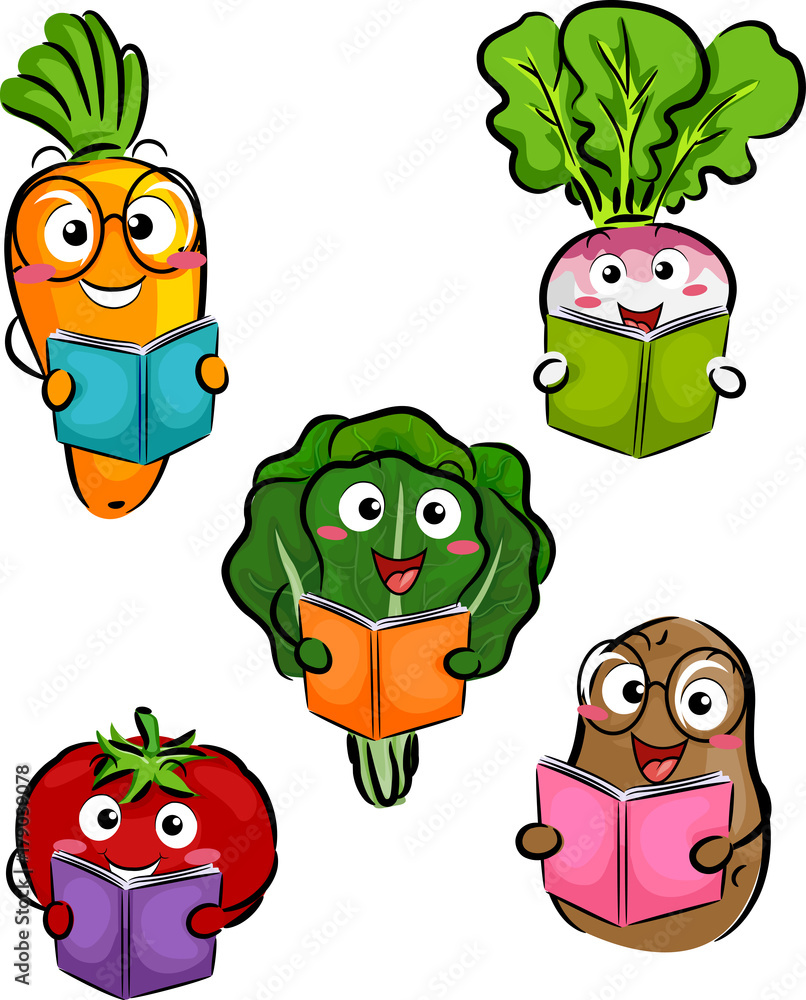 Fototapeta premium Mascot Vegetables Books Illustration