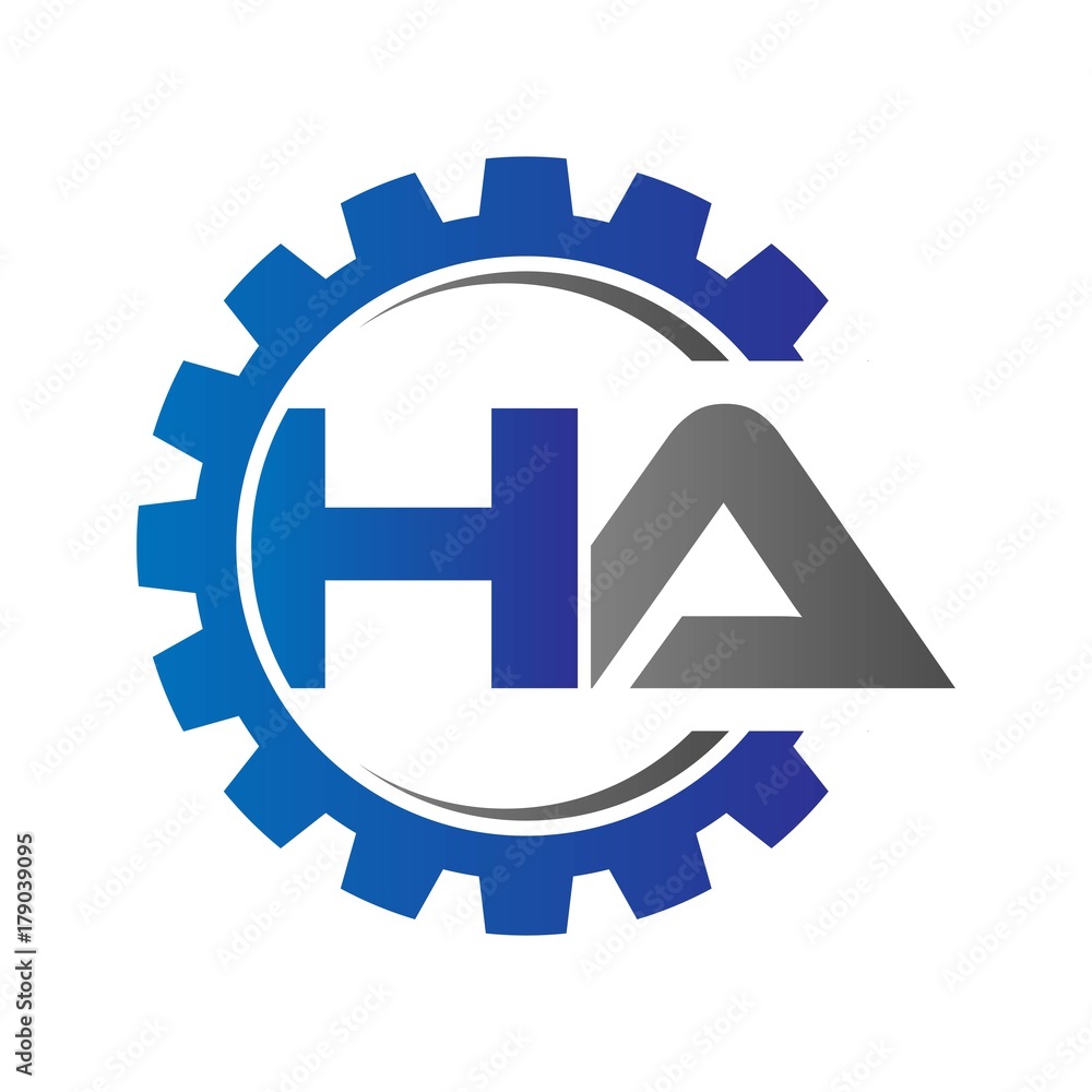 ha initial logo vector with gear blue gray ha initial logo vector with gear blue gray