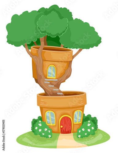 House Bonsai Plant Illustra...