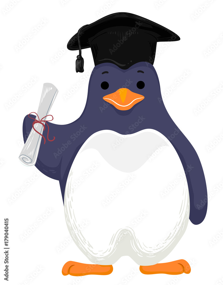 Obraz premium Penguin Graduate Cap Diploma