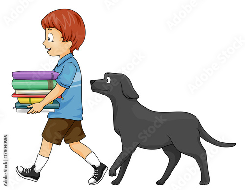 Kid Boy Books Follow Dog