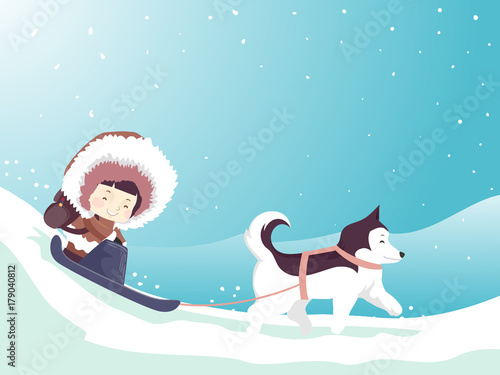 Kid Girl Dog Sled School Bag
