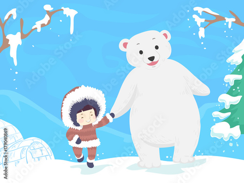 Kid Girl Polar Bear Snow