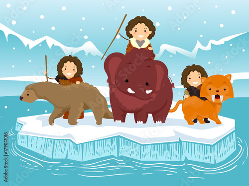 Stickman Kids Ice Age Animals