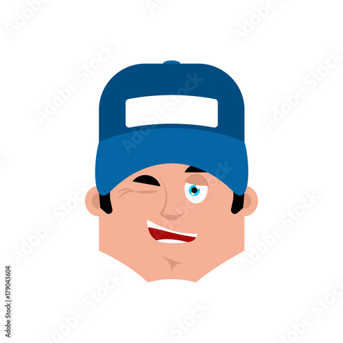 Plumber winking emotion avatar. fitter happy emoji face. Vector illustration