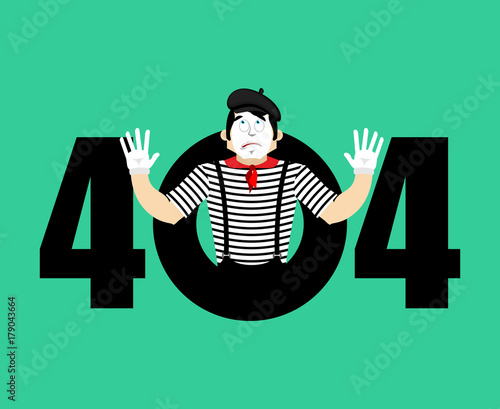 Error 404 Mime surprise. Page not found template for web site. pantomime does not know and is surprised. Page lost and found message. problem disconnect
