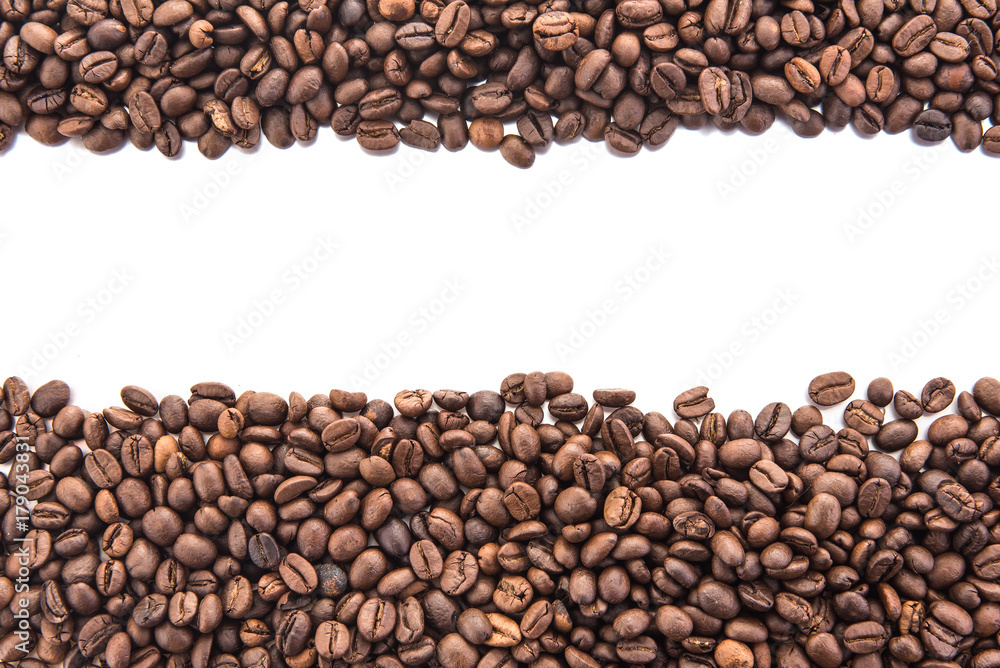 coffee cup and beans isolated on white background, Free from copy space. coffee cup and beans isolated on white background, Free from copy space.
