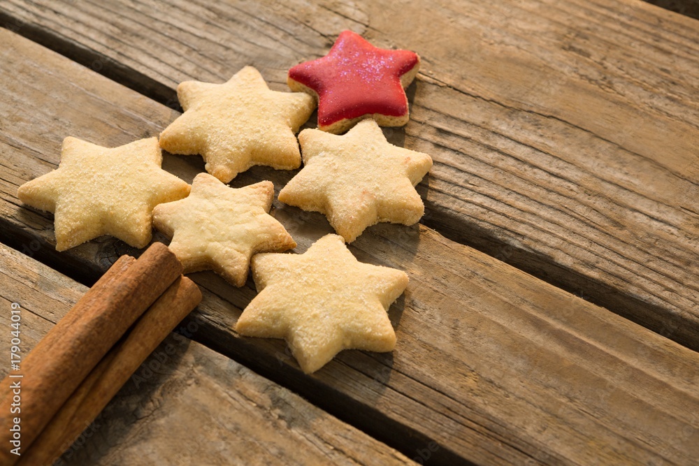 High angle view of Christmas tree made with star shape cookies High angle view of Christmas tree made with star shape cookies
