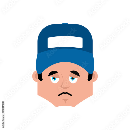 Plumber sad emotion avatar. Fitter sorrowful emoji face. Vector illustration