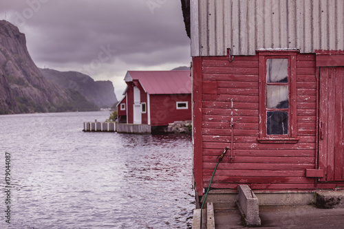 Wooden houses in norwegian fishing village