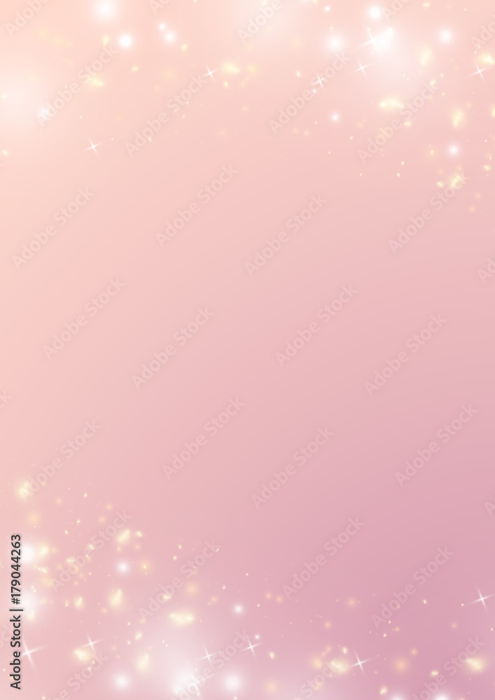 Pastel gradient pink background, sparklin bokeh star and light border