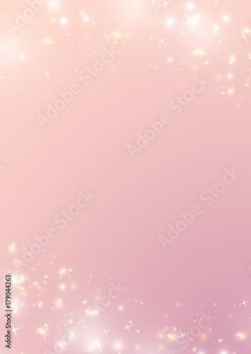 Fototapeta Naklejka Na Ścianę i Meble -  Pastel gradient pink background, sparklin bokeh star and light border