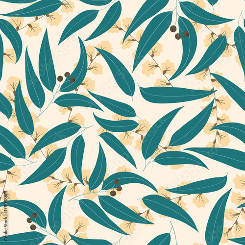 Seamless floral pattern. Background with eucalyptus leaves