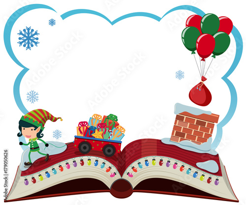 Border template with christmas elf and presents