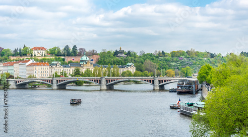 Panorama of the Vltava River and the serene city of Prague