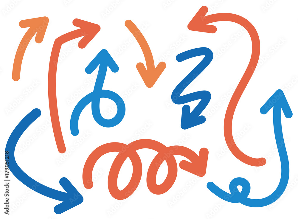 Obraz premium Blue and orange arrows on white background