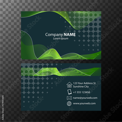 Businesscard template with green wavy lines