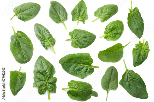 spinach leaves isolate on white background top view