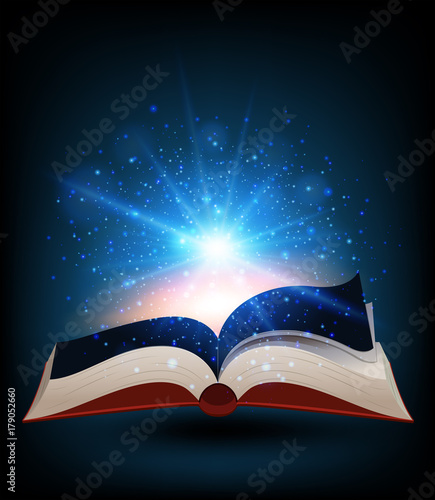 Book with bright light shinning