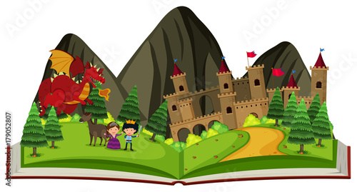 Storybook with dragon at the castle
