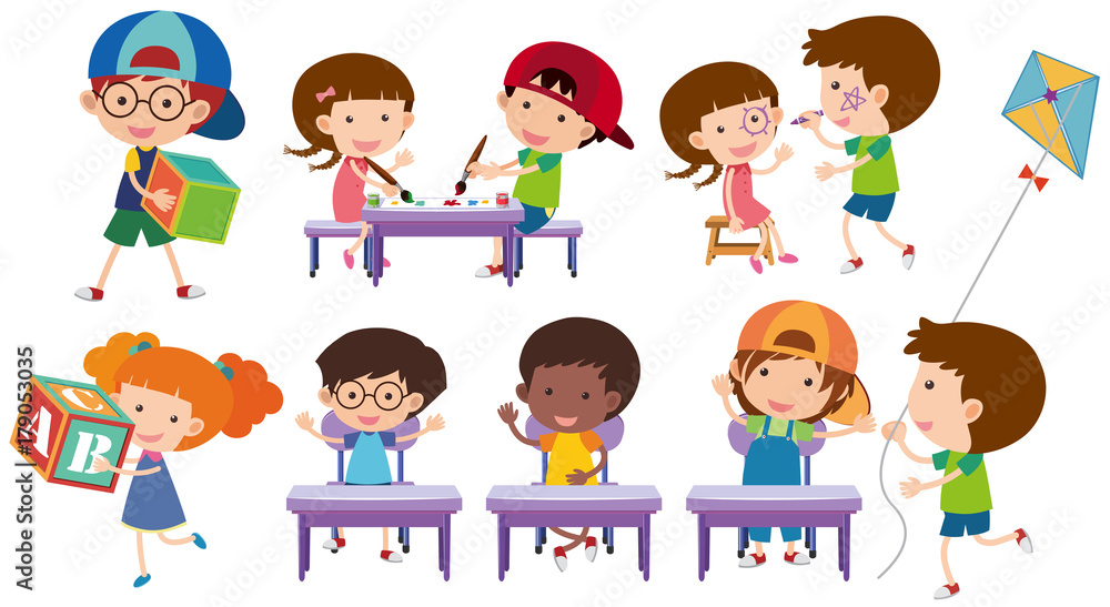 Many children playing and learning Many children playing and learning