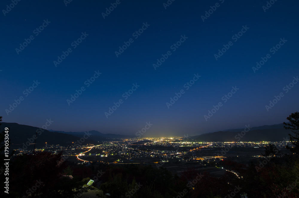 姨捨から見る篠ノ井の夜景