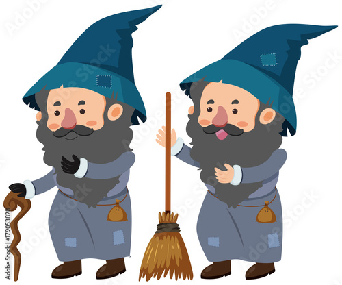 Two wizards with cane and magic broom