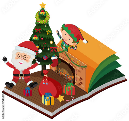 Book with santa and elf for christmas