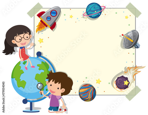 Border template with kids and planets